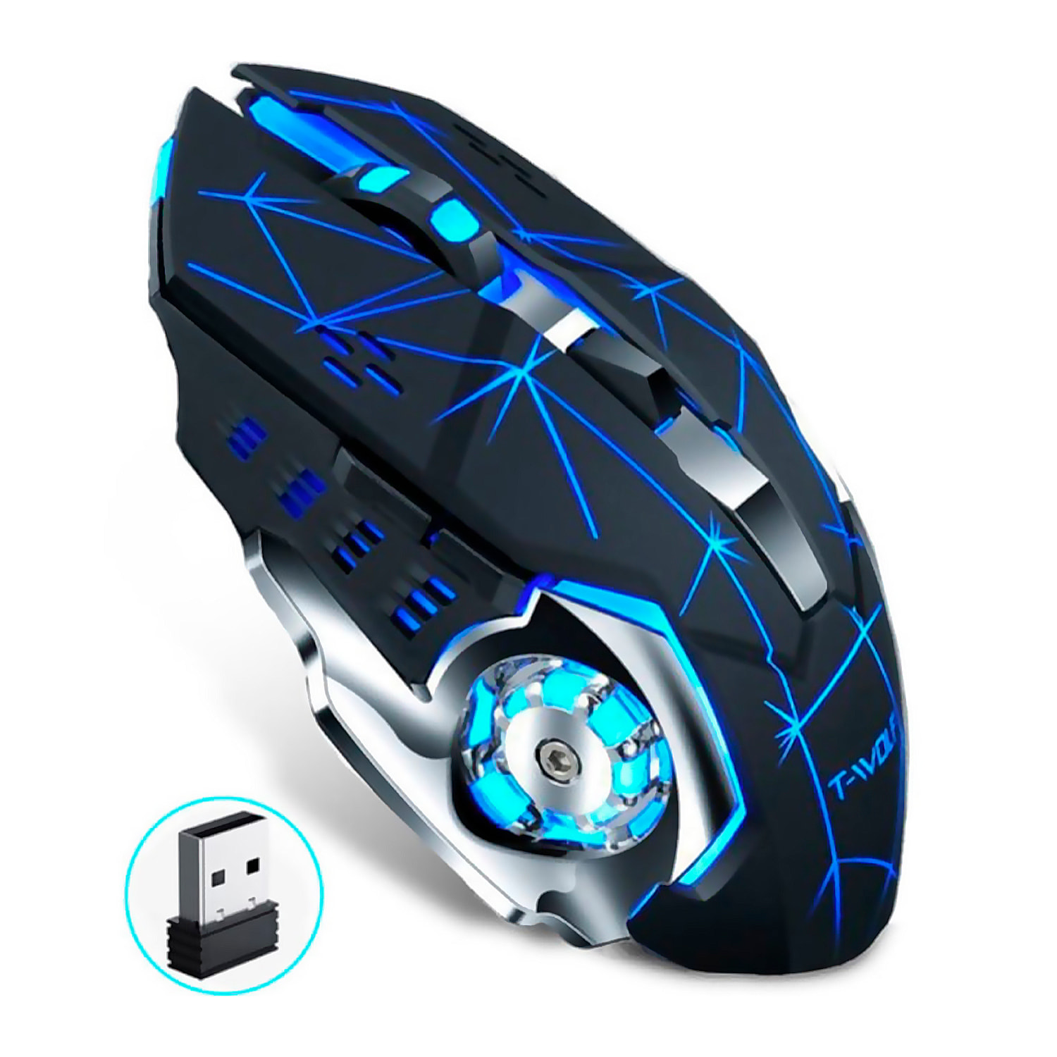 Ratón gaming inalámbrico Plug and Play. Con 3 niveles de DPI, iluminación RGB y 6 botones.