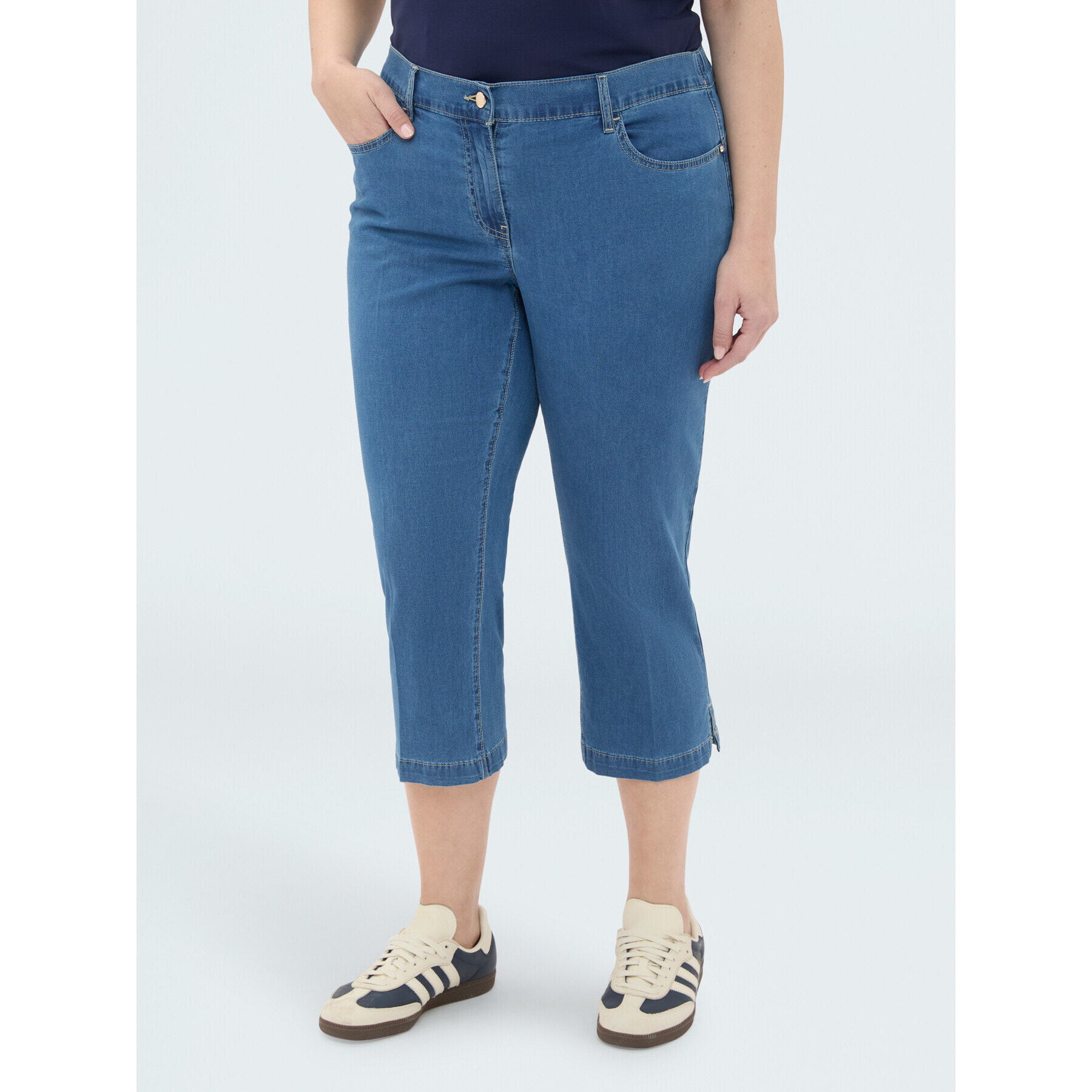 Fiorella Rubino - Jeans cropped in denim con spacchetti - Blu