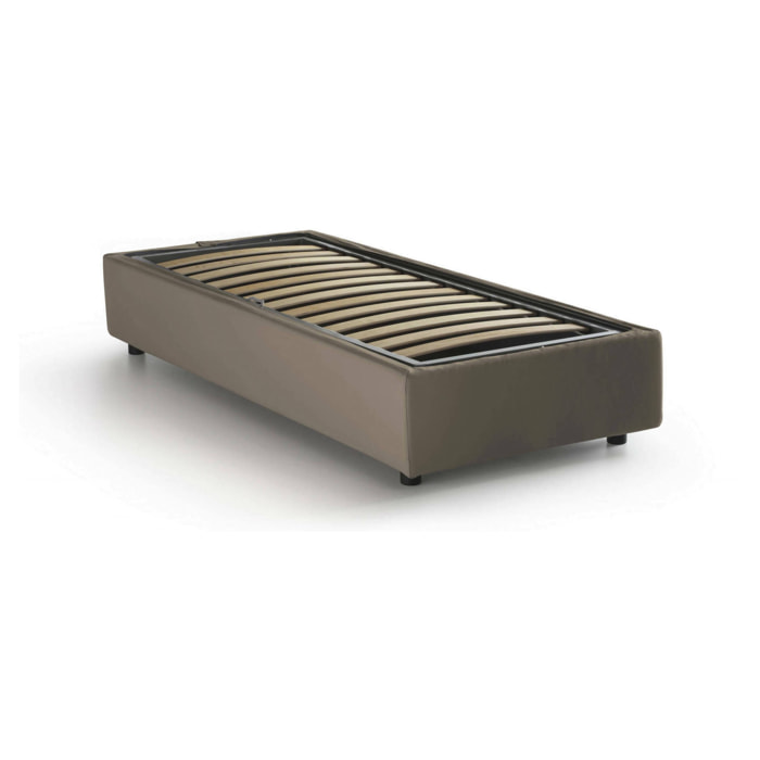 Letto singolo Acetico, Letto contenitore con rivestimento in tessuto, 100% Made in Italy, Apertura frontale, adatto per materasso Cm 90x200, Tortora