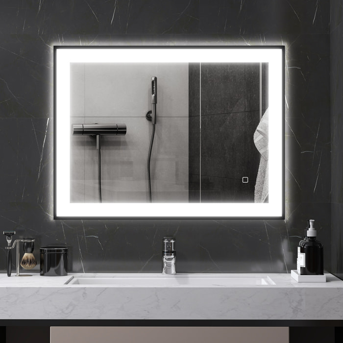 Espejo de Baño con Luz LED 80x60 cm Espejo de Pared con 3 Colores de Luz Función Antivaho Función de Memoria Interruptor Táctil Horizontal/Vertical
