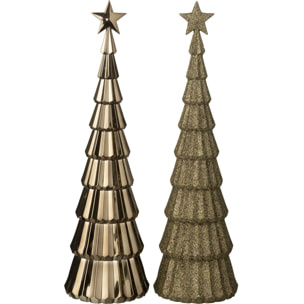 J-Line décoration Sapin de Noël + Étoile - plastique - beige - 2 pièces
