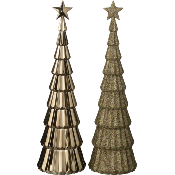 J-Line décoration Sapin de Noël + Étoile - plastique - beige - 2 pièces
