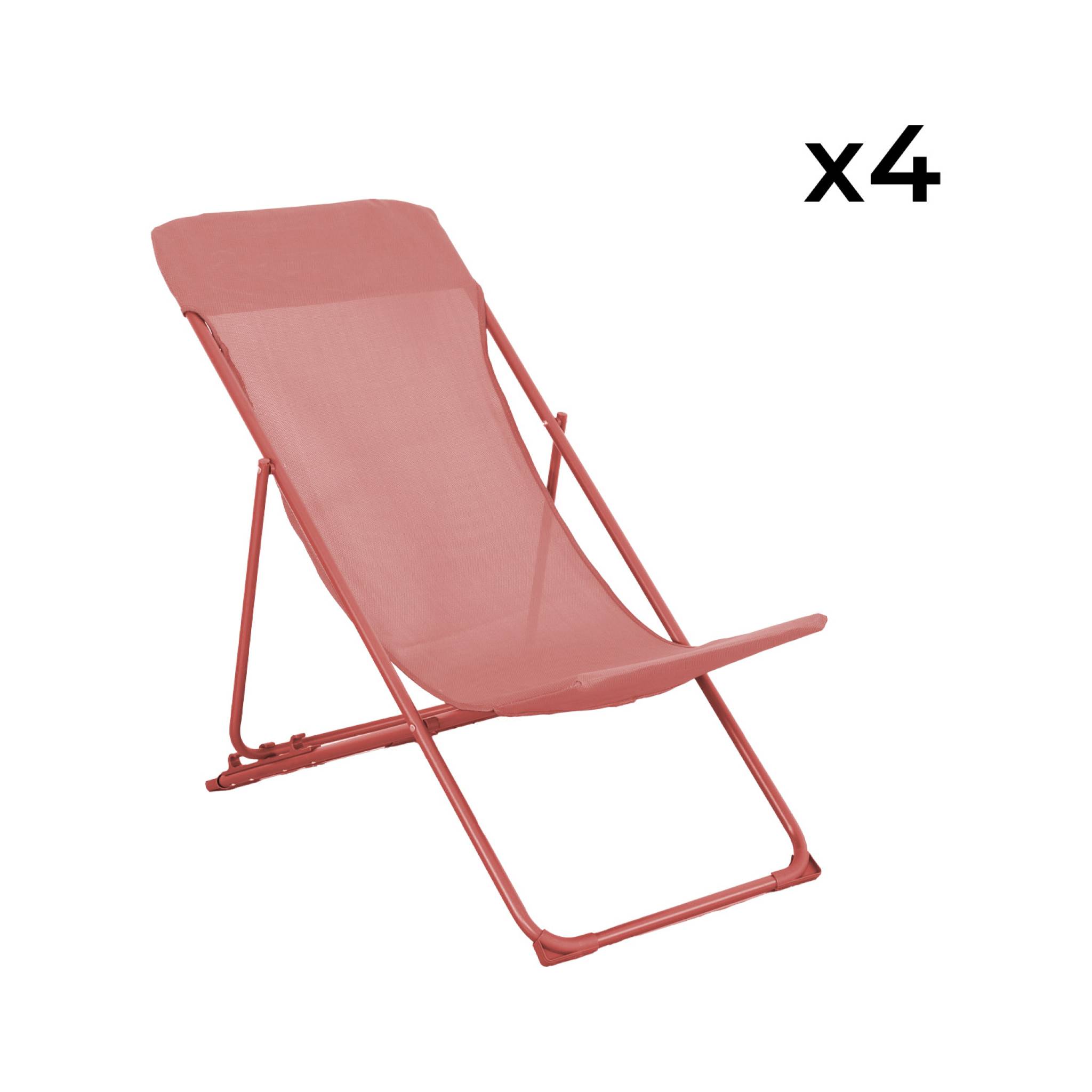 Lot de 4 chaises pliantes LIVORNO en acier / textilene. terracotta. 83 x 88 x 95 cm