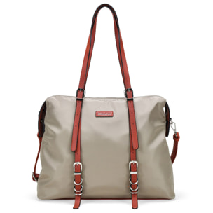 Bolso de hombro taupe con anillas metálicas