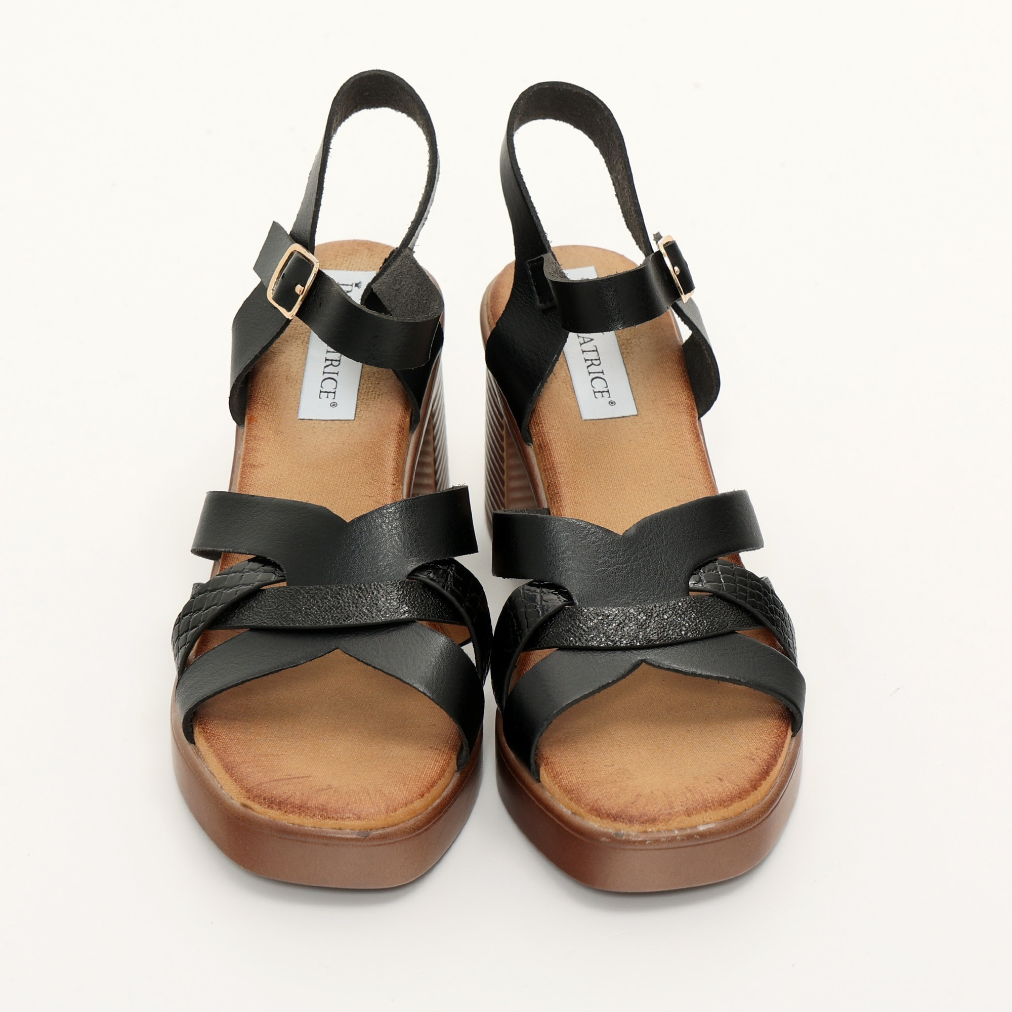 Sandali in simil pelle con tacco comodo quadrato e fasce bicolore