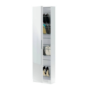 Scarpiera Eugene, Armadio portascarpe alta a 1 anta, Mobile portascarpe moderno, Armadio da ingresso con specchio, cm 50x22h180, Bianco