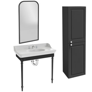 Console Cléo 1889 avec plan vasque 3 trous + colonne droite + miroir + mélangeur croisillon lavabo chromé + siphon