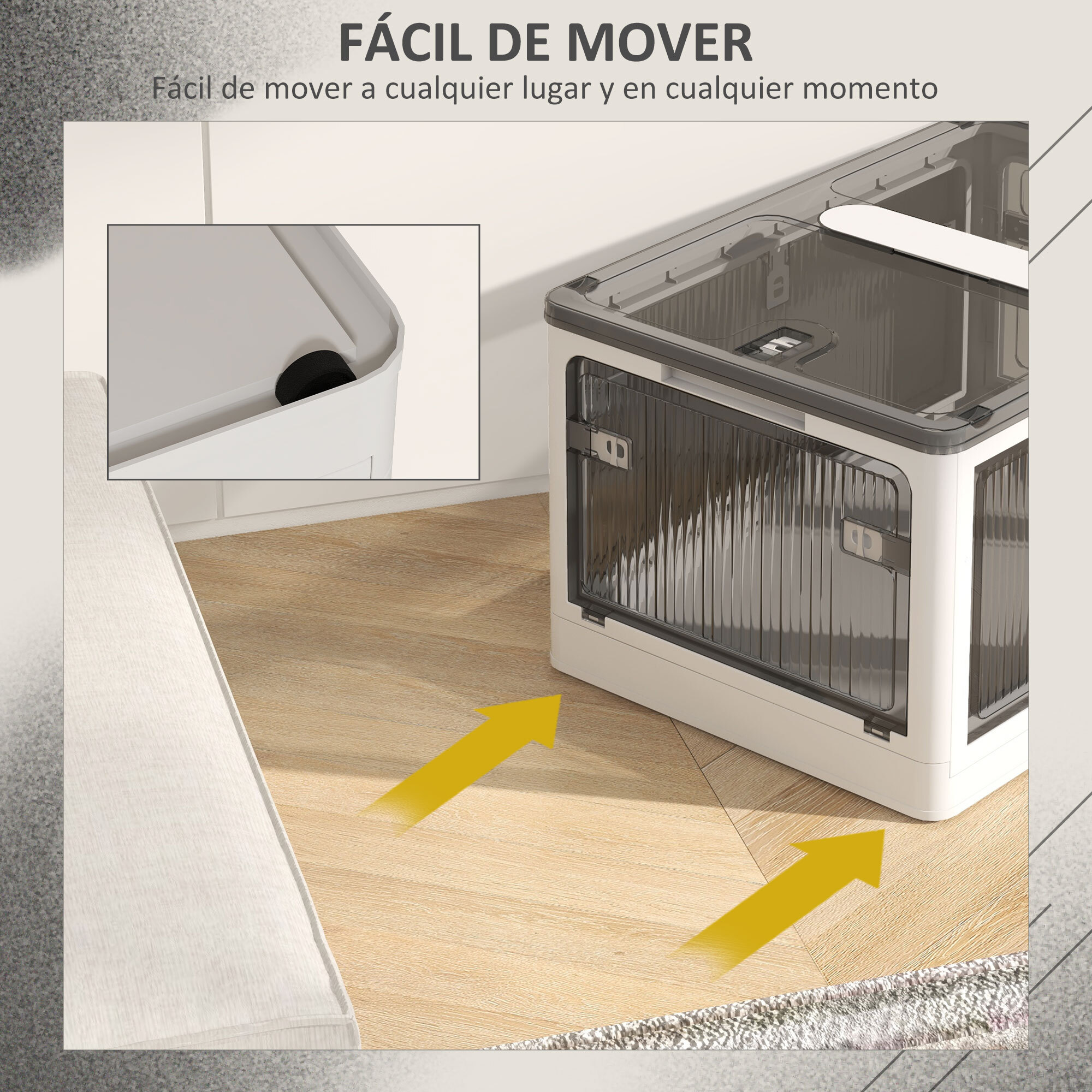 Caja de Almacenamiento Apilable con Tapa 69L Caja Organizadora Plegable con Ruedas Contenedor de Plástico con Acceso a 5 Lados 60x42x34 cm