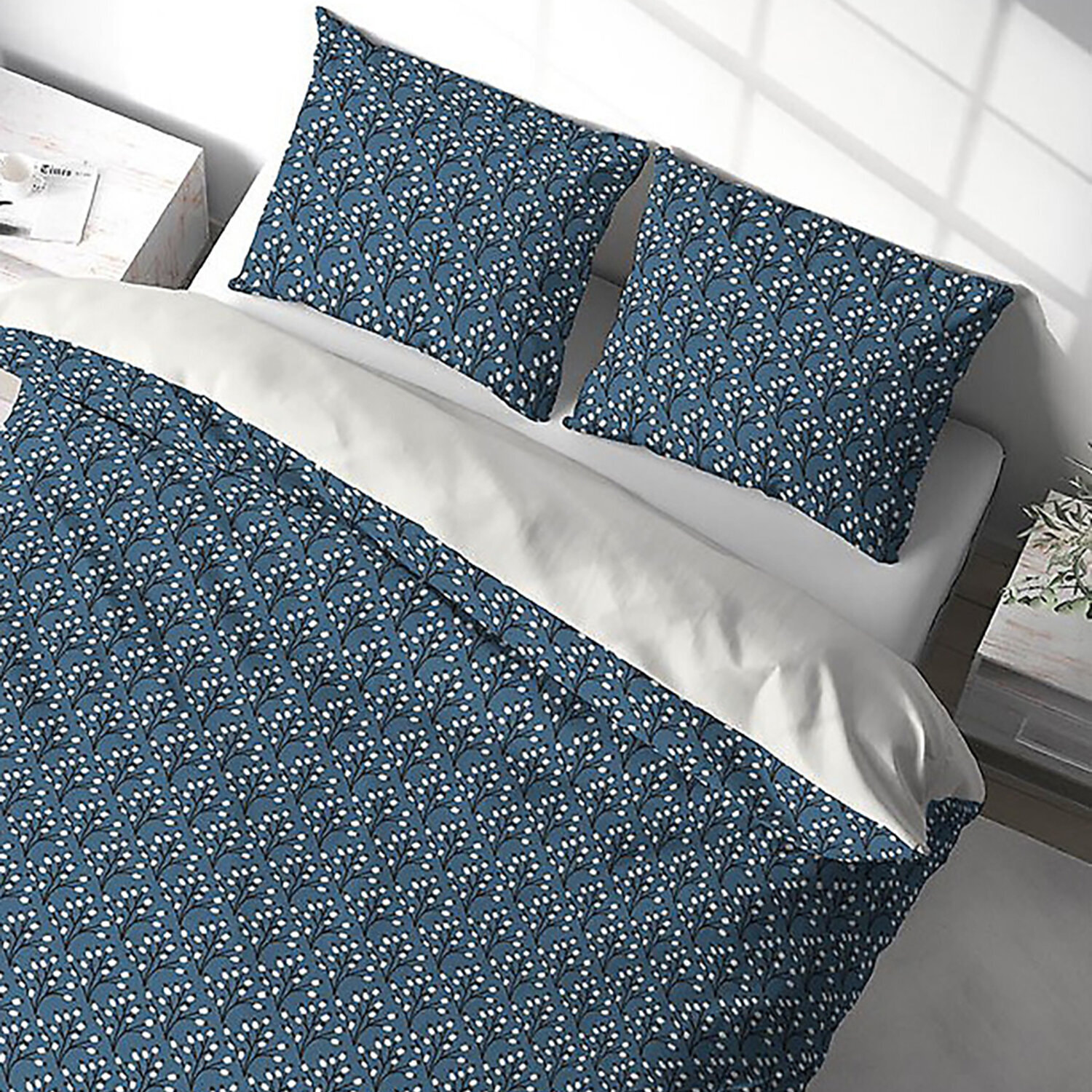 Parure housse de couette polyester bleu
