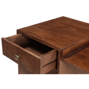 Bureau avec rangements vintage bois massif et métal doré L130 cm ROBY