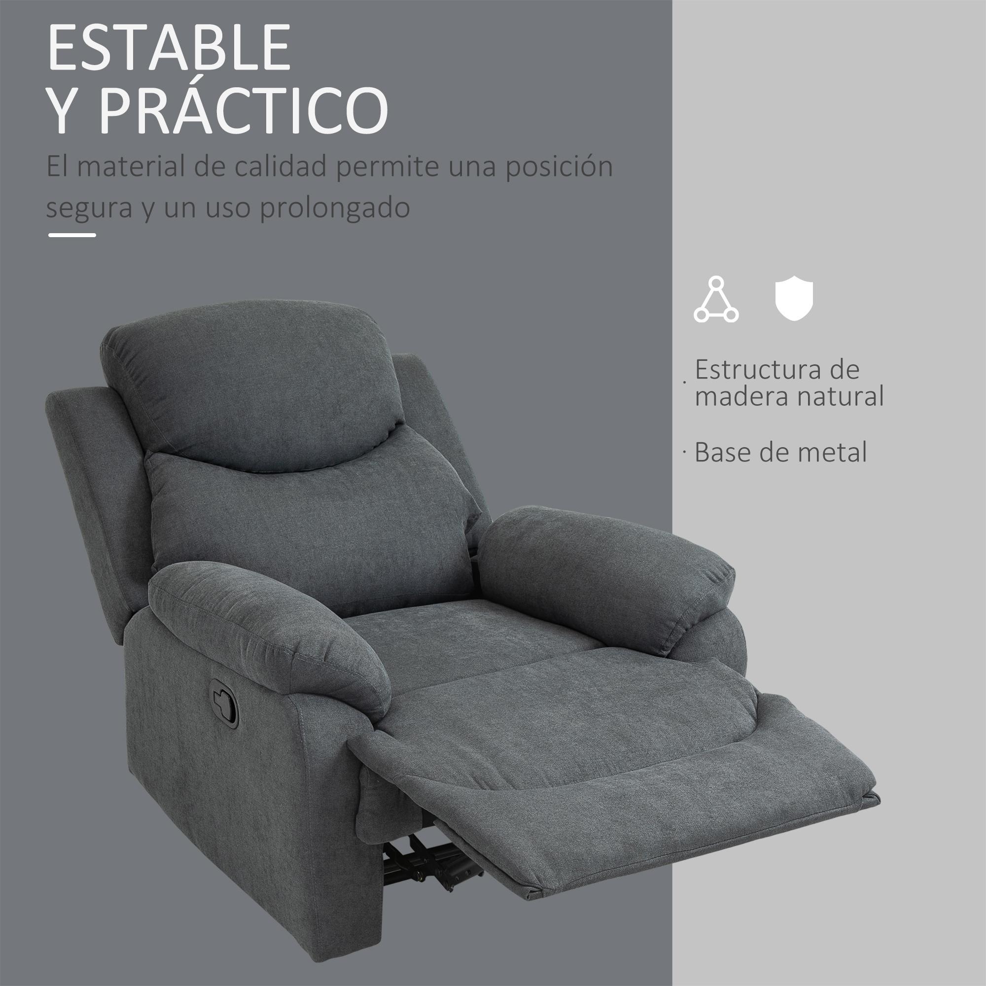 Sofá Reclinable con Reposapiés Cojín 97x96x105,5cm Gris