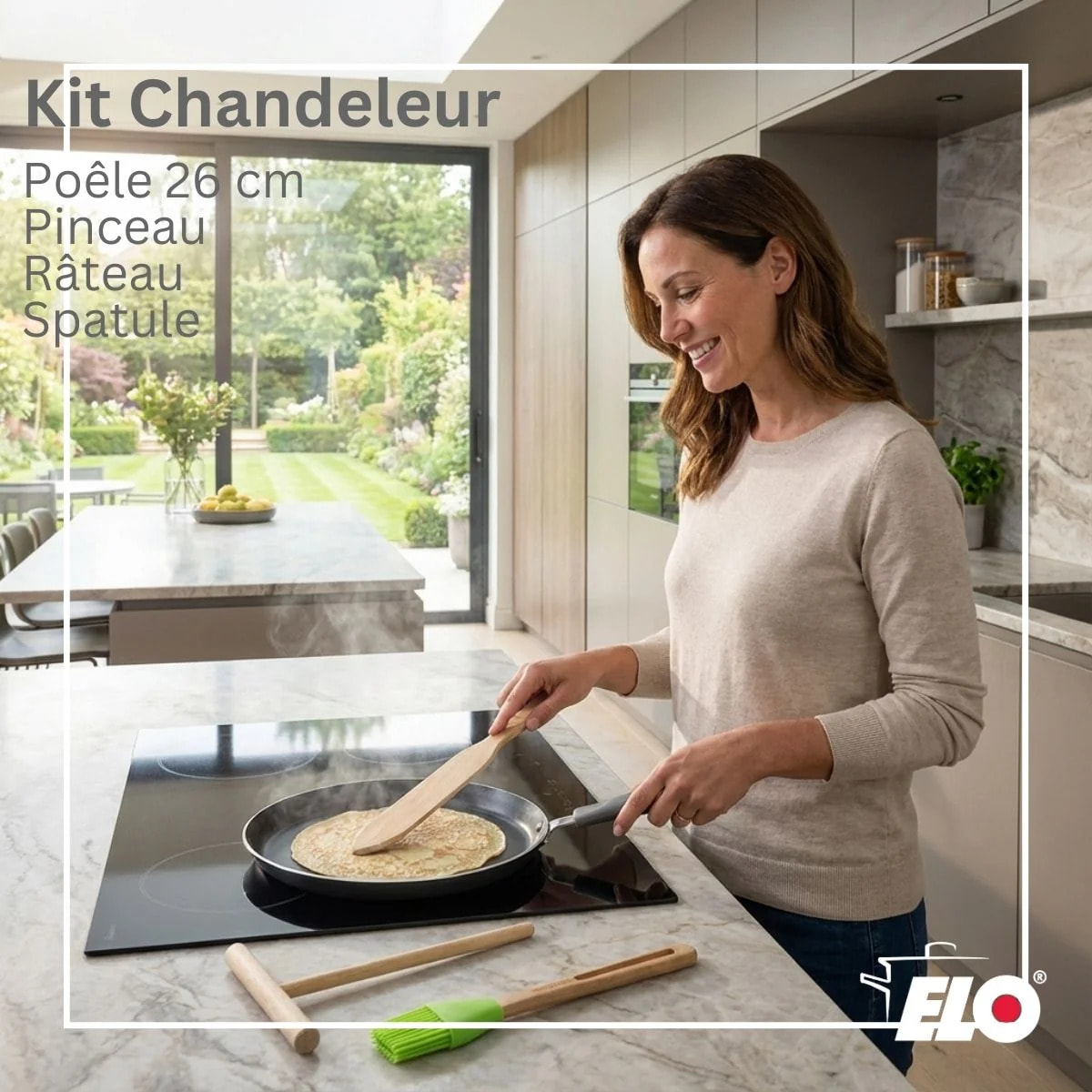 Set de 1 poêle de cuisson 26 cm en aluminium avec 3 ustensiles de cuisine sans PFAS Elo Ducato