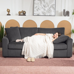 Sofá de 3 Plazas Sofá de Salón 212x80x88 cm Tapizado en Pana con 2 Almohadas Reposabrazos y Cojín de Muelles Diseño Moderno para Sala de Estar Dormitorio Gris Oscuro