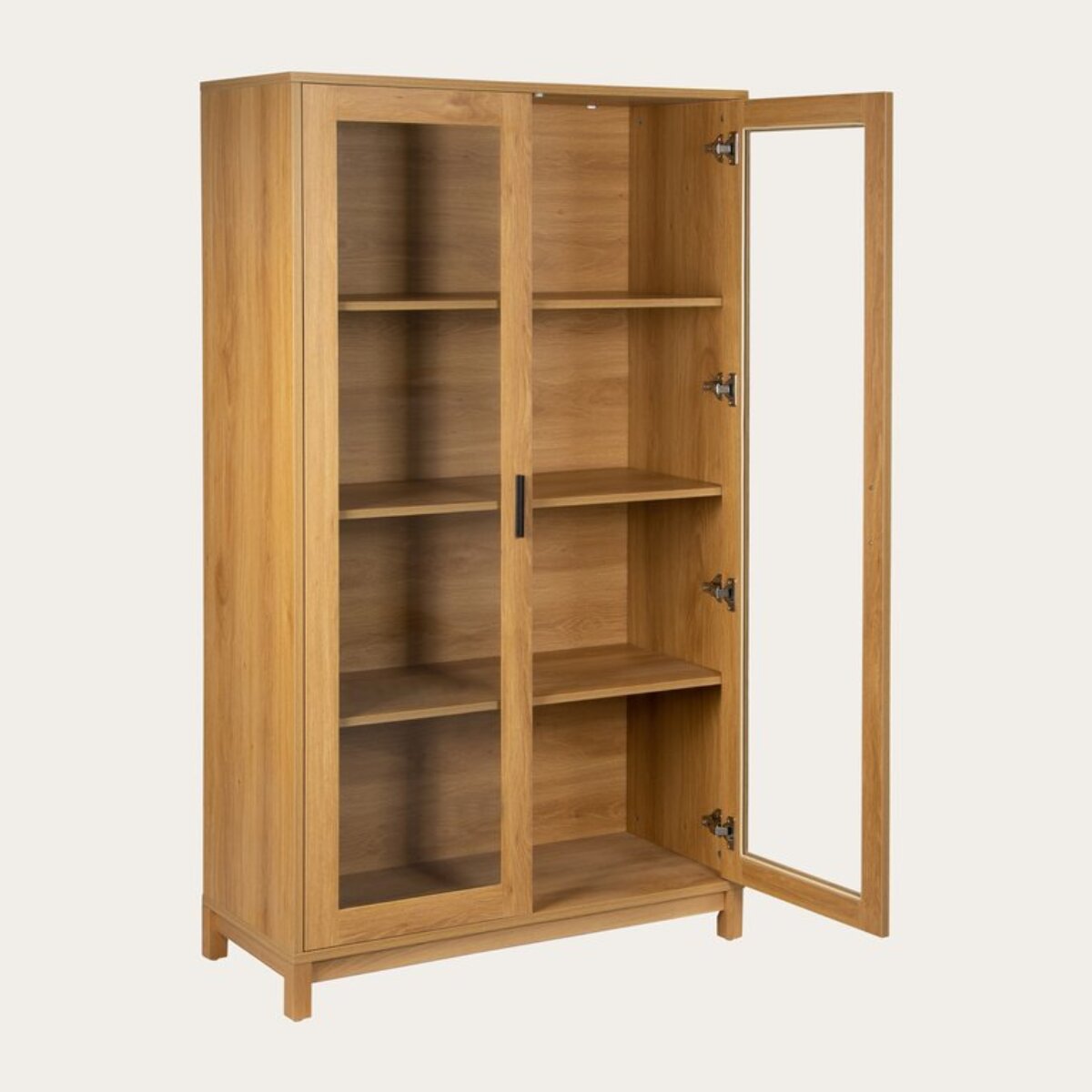 Vitrine Samira -plaque de bois naturel et panneau technique stratifié-couleur naturel 90 x 160 x 40 cm