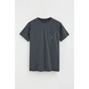 Camiseta gris piedra con bolsillo y logo Rigby Go