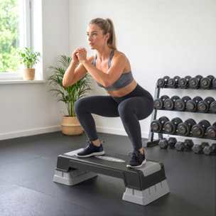 Step fitness aérobic hauteur réglable 3 niv. surface antidérapante gris noir