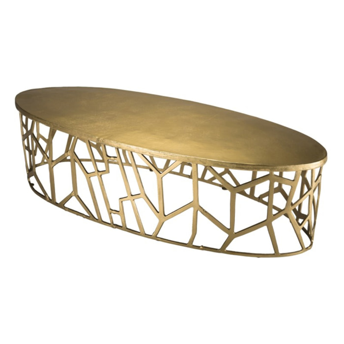 JOHAN - Table basse ovale 150x60cm aluminium doré piètement graphique
