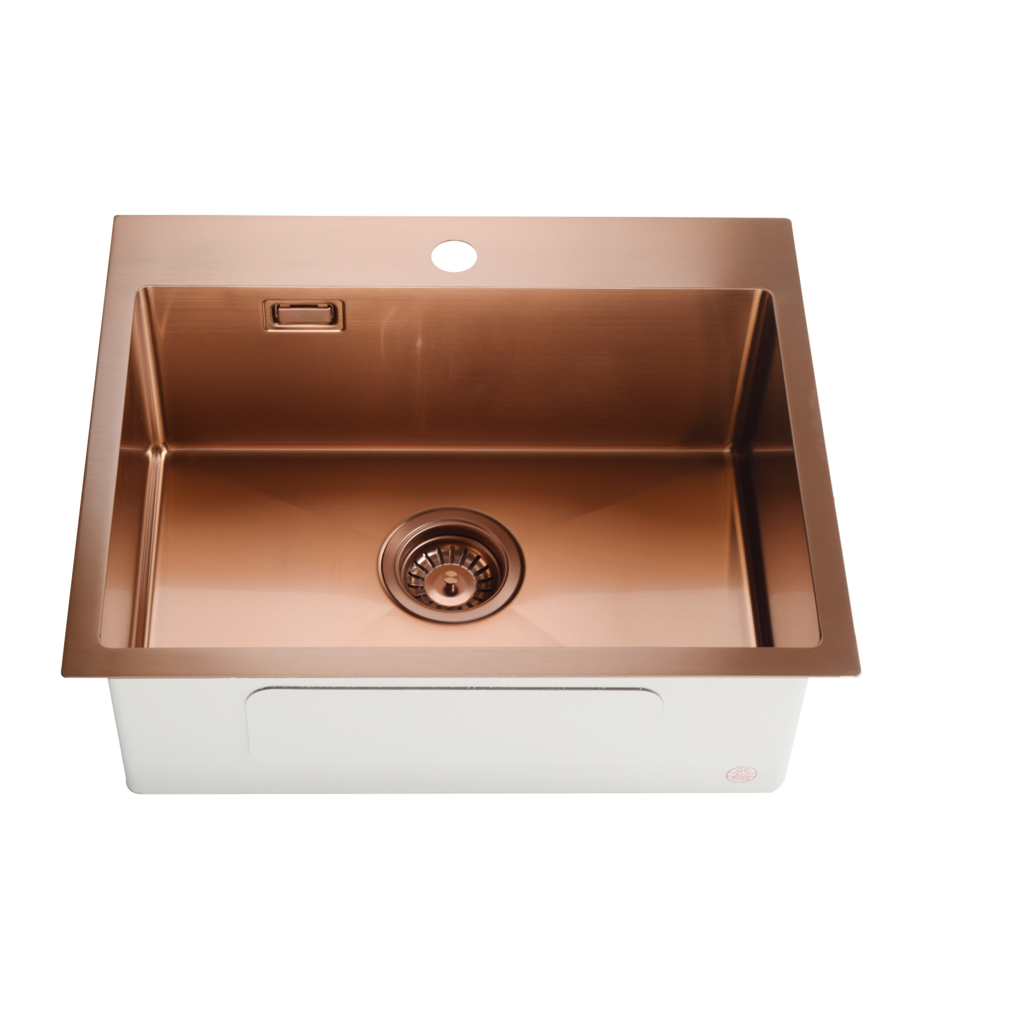 Timeless Évier de cuisine encastrable inox 304, 1 bac, 55x45x21 cm, Cuivre brossé PVD