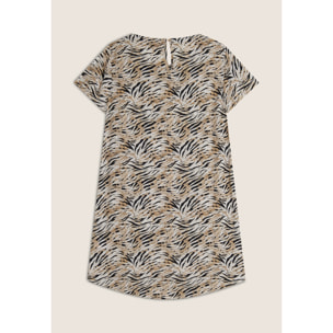 Vestito midi in viscosa animalier con maniche corte
