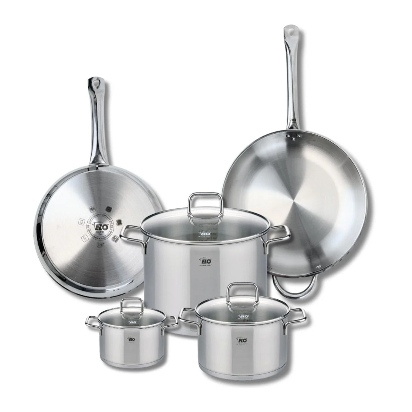 Ensemble de 2 Poêles de cuisson 28 et 32 cm et 3 faitouts 14, 20 et 26 cm Elo Profi Citrin