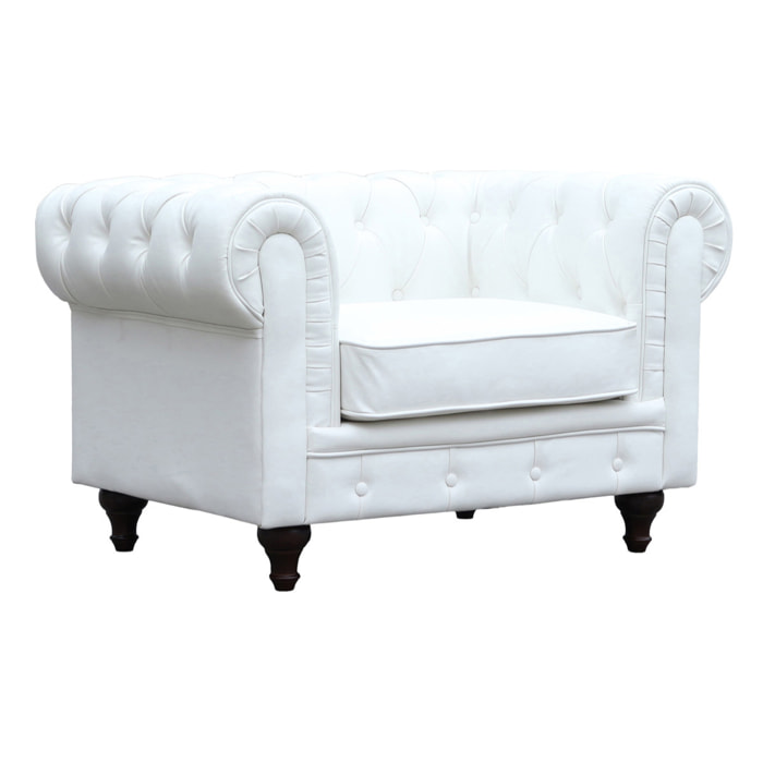 Fauteuil Chesterfield "Aliza" - 111 x 82 x 70 cm - Blanc