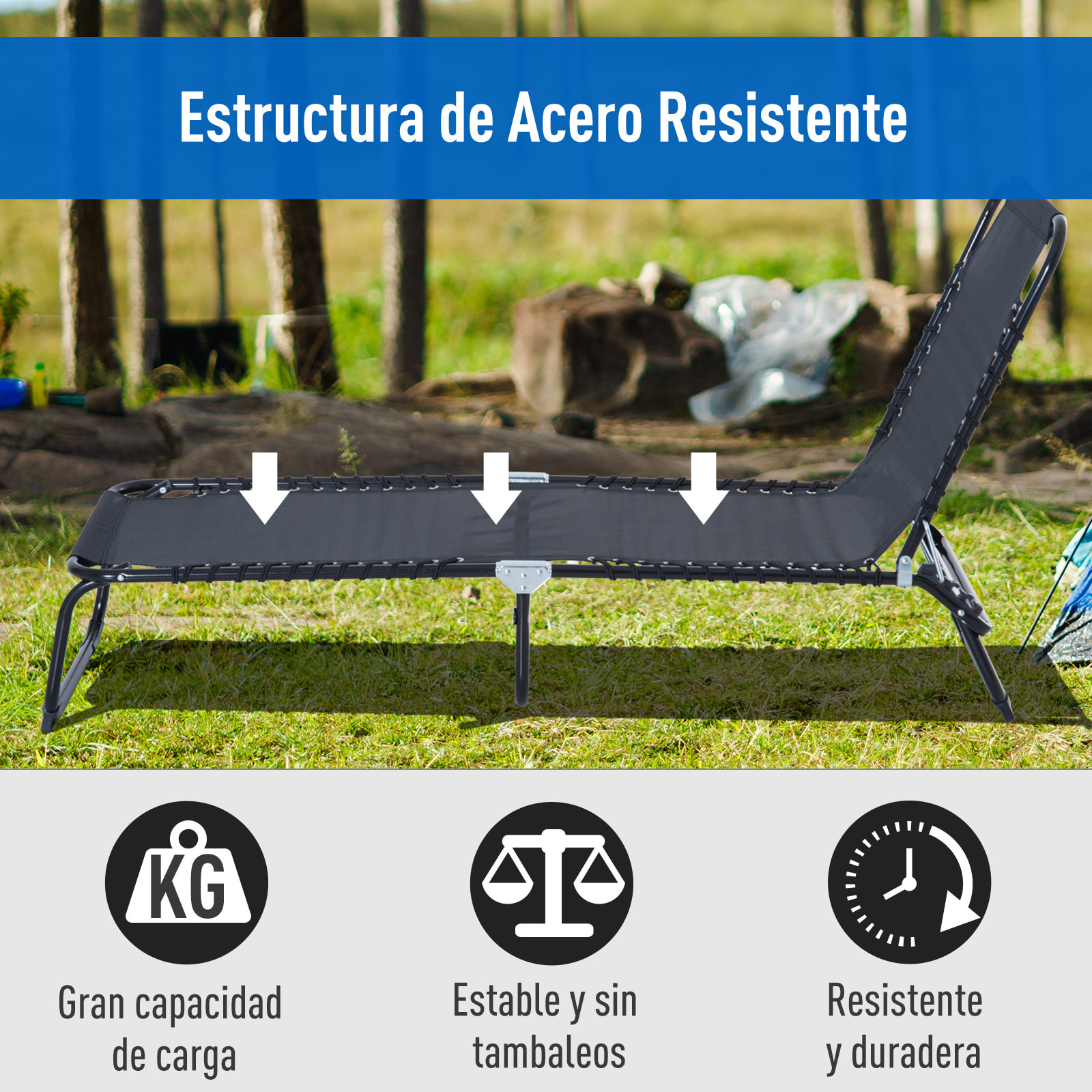 Tumbona Plegable y Ajustable de 4 Posiciones Silla Reclinable de Jardín con Sistema de Cordones para Exterior Marco Acero 189x58x30 cm Negro