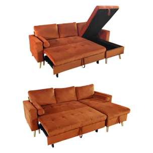 Canapé d'angle convertible JAMES 3 places en velours terracotta