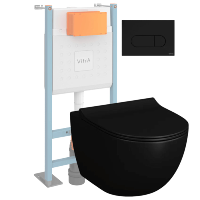 Pack WC suspendu VITRA Sento noir + bâti autoportant V-Fix Core + Plaque Round Noir mat
