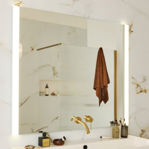 Miroir LED 2 trous 80 cm + mitigeur lavabo encastré Grands Boulevards Laiton brossé + corps encastré