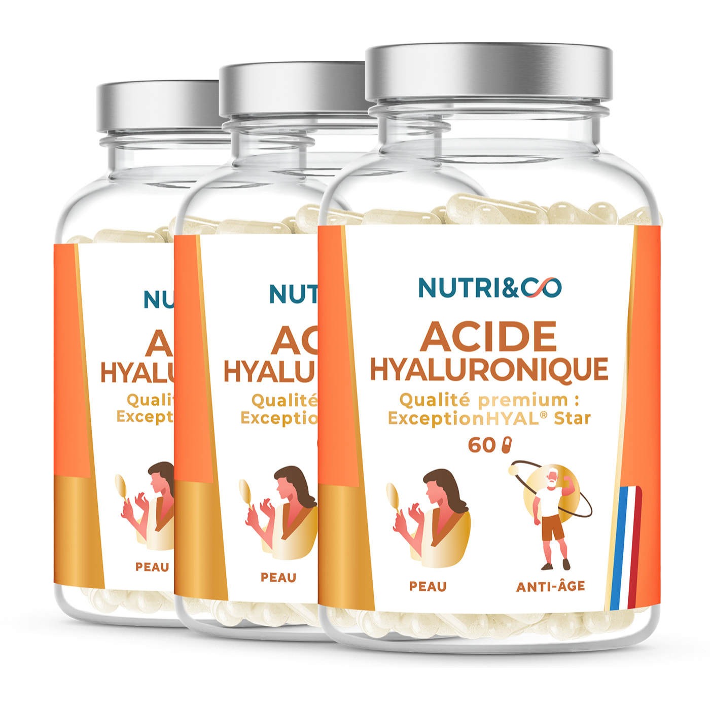 Acide Hyaluronique Onagre & Bourrache Peau et Anti-Âge - 60 gélules - Lot de 3