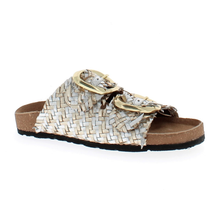 Armata di Mare Scarpe Donna Ciabatte in Pelle con Doppia Fibbia AMD 1V3760 Platinum Silver