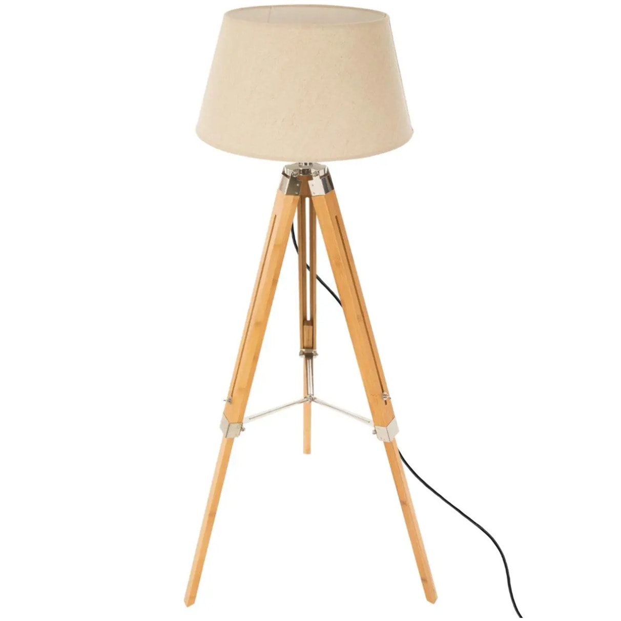 Lampadaire trépied "Runo" bambou blanc ivoire H145cm