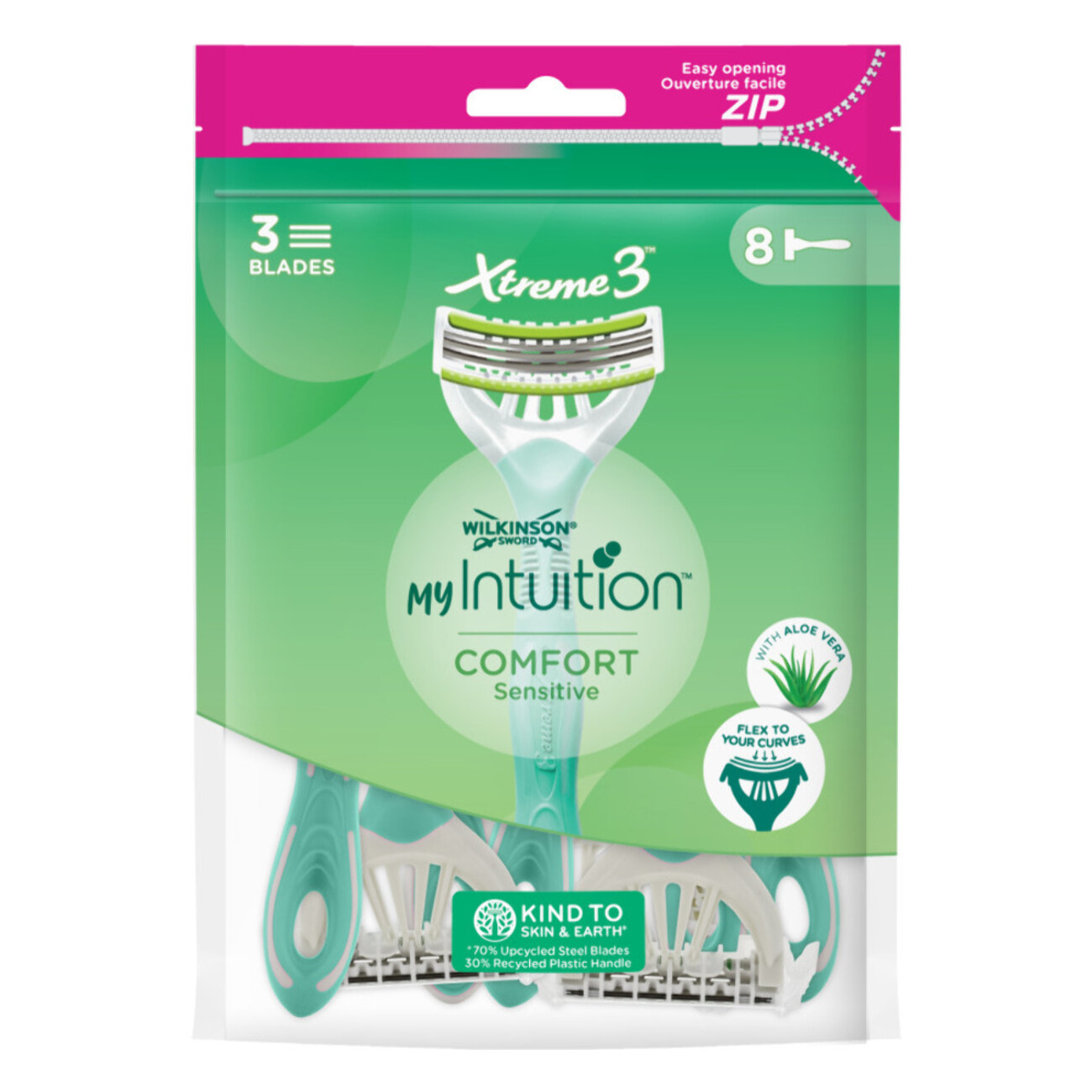 Pack de 2 - Wilkinson Sword myIntuition - Xtreme 3 Comfort Sensitive - Rasoirs Jetables Féminins - pack de 8