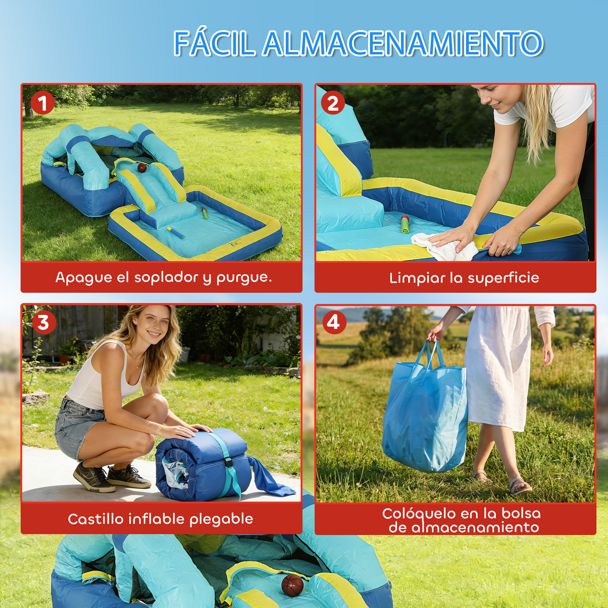 Castillo Hinchable para Niños con Soplador, Castillo Hinchable con Tobogán, Cama Elástica, Piscina y Aro de Baloncesto, para Niños 3-8 Años, Interior y Exterior, 364x173x182 cm, Azul