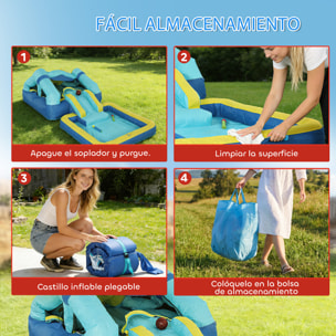 Castillo Hinchable para Niños con Soplador, Castillo Hinchable con Tobogán, Cama Elástica, Piscina y Aro de Baloncesto, para Niños 3-8 Años, Interior y Exterior, 364x173x182 cm, Azul