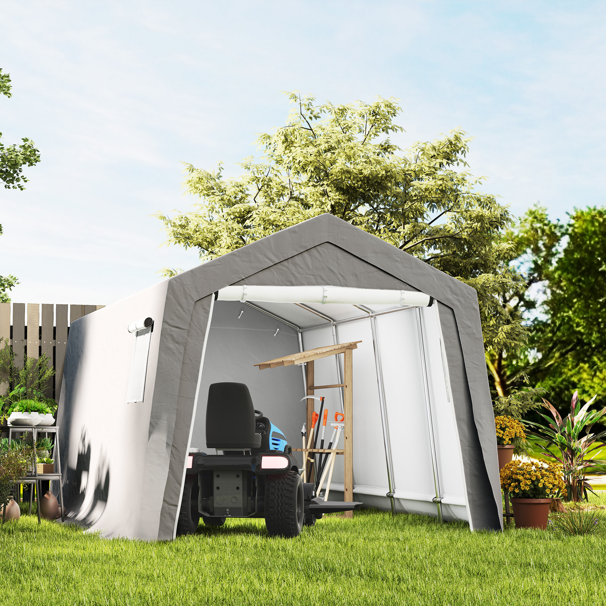 Tente de stockage - abri de jardin - tente de rangement dim. 3 x 4,5 x 2,5 m - métal galvanisé PE gris