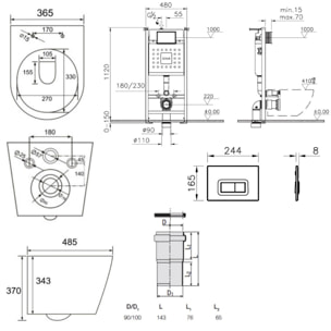 Pack WC Bâti-support Vitra V-Fix Core + WC SAT Infinitio sans bride + Plaque Blanc brillant