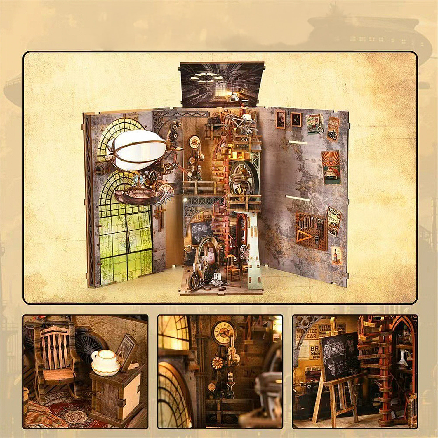 El almacén del Tio Pete. Book Nook de madera, diseño 3D realista con gran detalle, cubierta y luces led.
