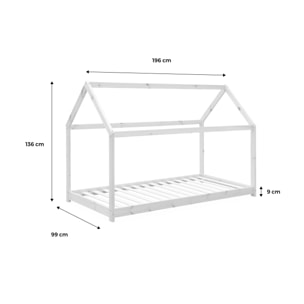 Lit cabane Montessori. bois massif en pin naturel blanc - Tobias - sommier inclus. 90 x 190 cm