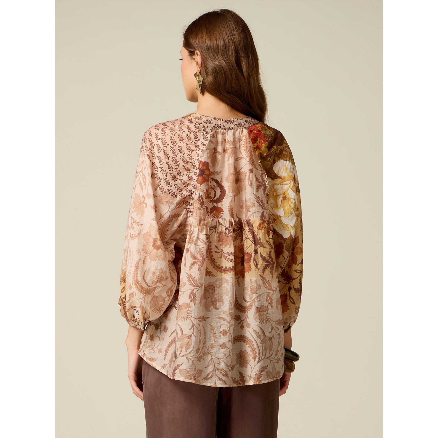 Oltre - Camisa mezcla lyocell estampada - Beige