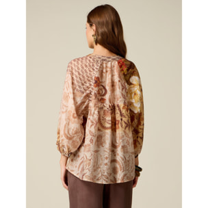 Oltre - Camisa mezcla lyocell estampada - Beige