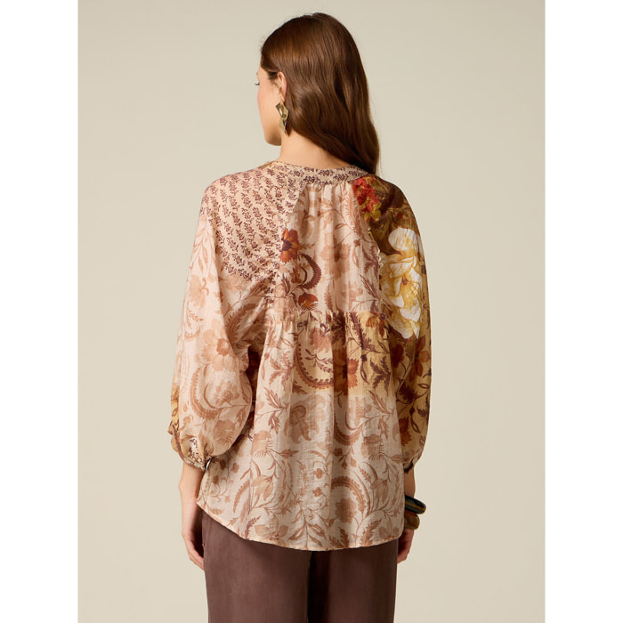 Oltre - Camisa mezcla lyocell estampada - Beige