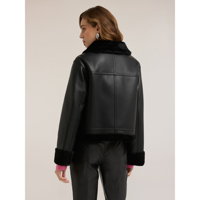 Motivi - Chaqueta efecto borrego con botones - Negro