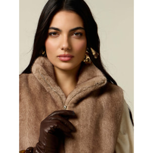 Oltre - Gilet effetto peluche con collo alto - Beige