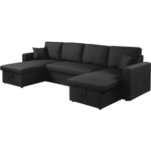 Canapé d'angle panoramique convertible en tissu "Alain" - 4 places - Noir