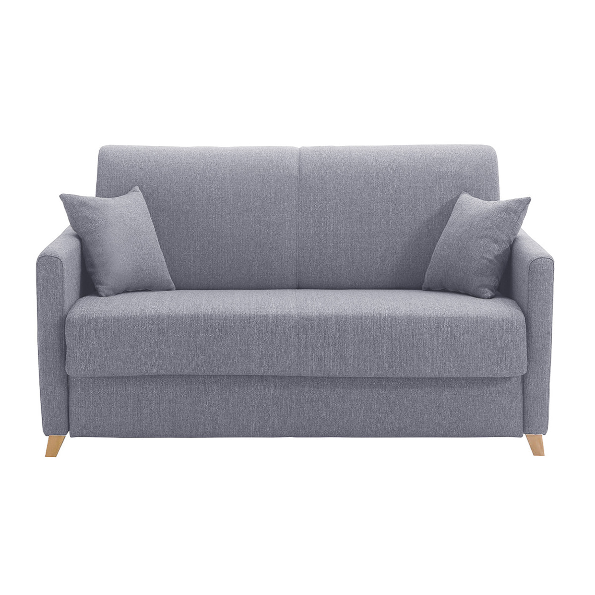Canapé convertible 2-3 places en tissu gris et bois clair avec matelas 13 cm SKANDY