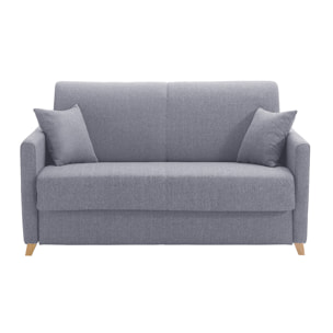 Canapé convertible 2-3 places en tissu gris et bois clair avec matelas 13 cm SKANDY