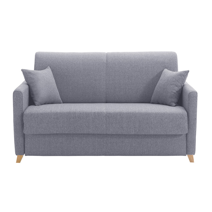 Canapé convertible 2-3 places en tissu gris et bois clair avec matelas 13 cm SKANDY