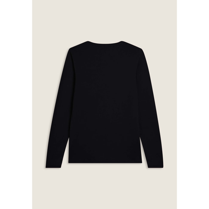 T-shirt donna a manica lunga con banda logata sulle spalle