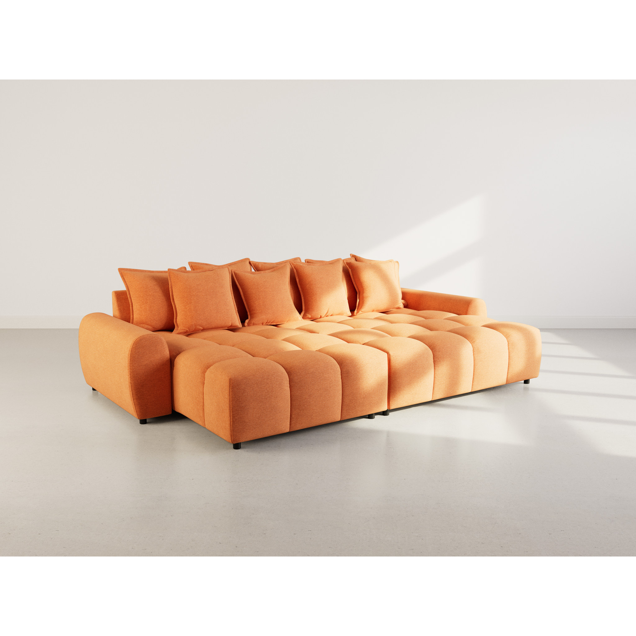 Adelaide - canapé d'angle réversible 4 places avec pouf d'appoint en tissu texturé - Terracotta